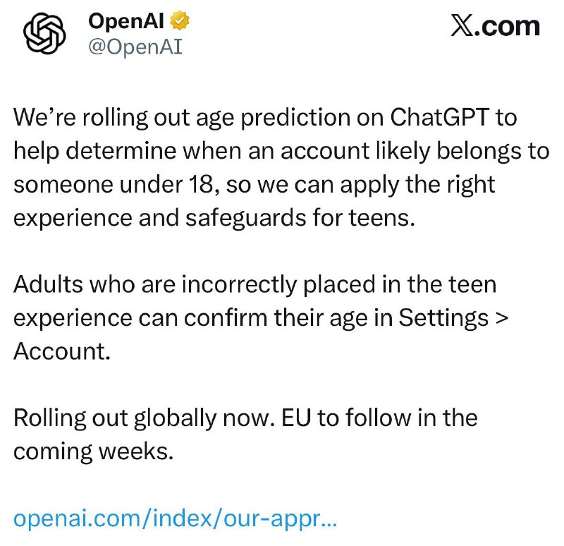 OpenAI обучили отдельную модель для распознавания возраста пользователя

Тема возраста уже давно под
