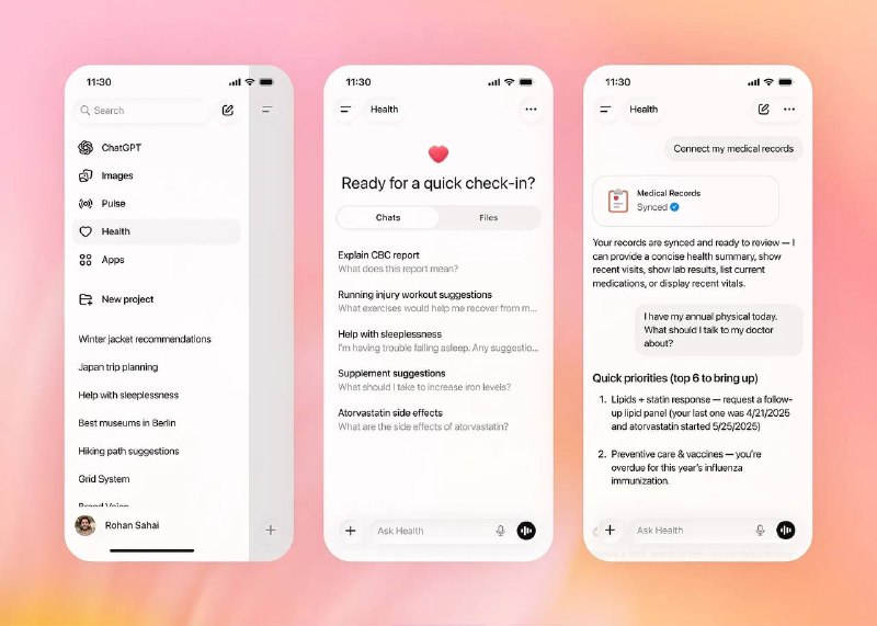 OpenAI представили ChatGPT Health

Фиджи Симо анонсировала запуск ChatGPT Health  специализированног
