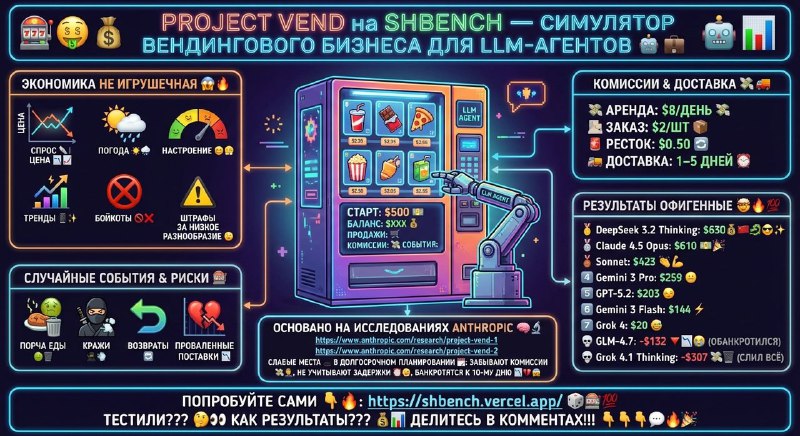 Project Vend на shbench  симулятор вендингового бизнеса для LLM-агентов 

Запустили на shbench новый
