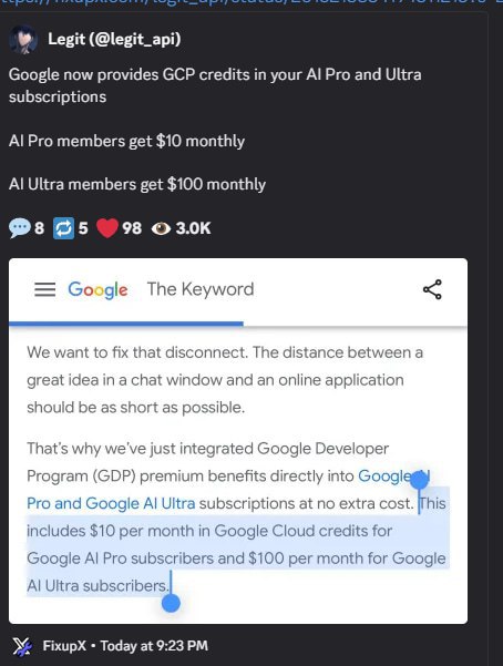 Google начали давать подписчикам AI Pro и AI Ultra по $10$100 на баланс каждый месяц в Google Cloud