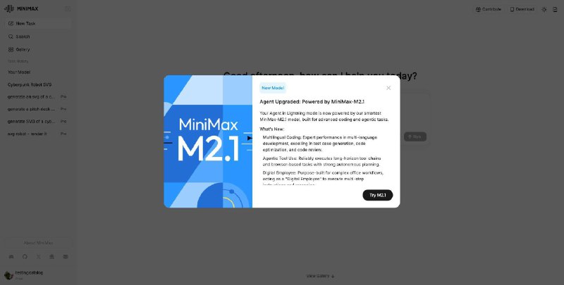 MiniMax M2.1 в MiniMax Agent: прокачанный кодинг, длинные цепочки действий и digital employee

MiniM