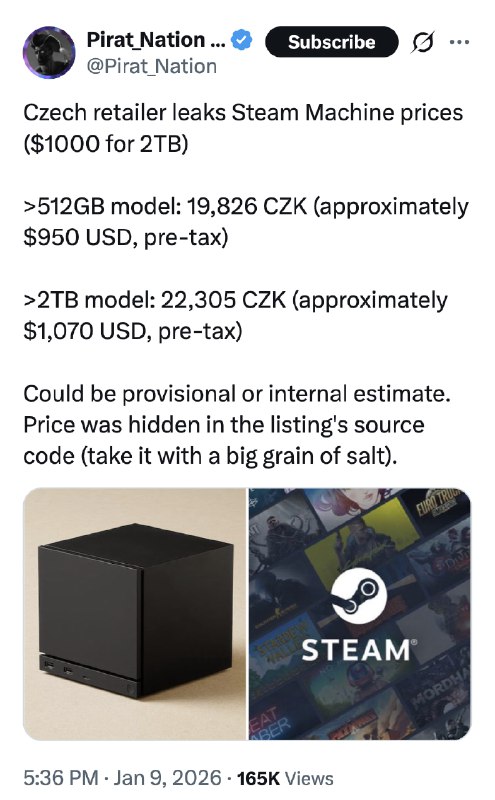 Steam Machine будет стоить от 75 000 рублей  в сеть слили цены на новые девайсы от Габена.

Вот что