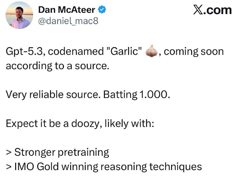 Утечки о следующей версии ChatGPT (5.3  5.5)

Новый апдейт ChatGPT ожидают в ближайшие 12 недели. По