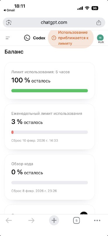 Как посмотреть лимиты Codex
https:chatgpt.comcodexsettingsusage
Оказывается у Кодекса есть отдельн