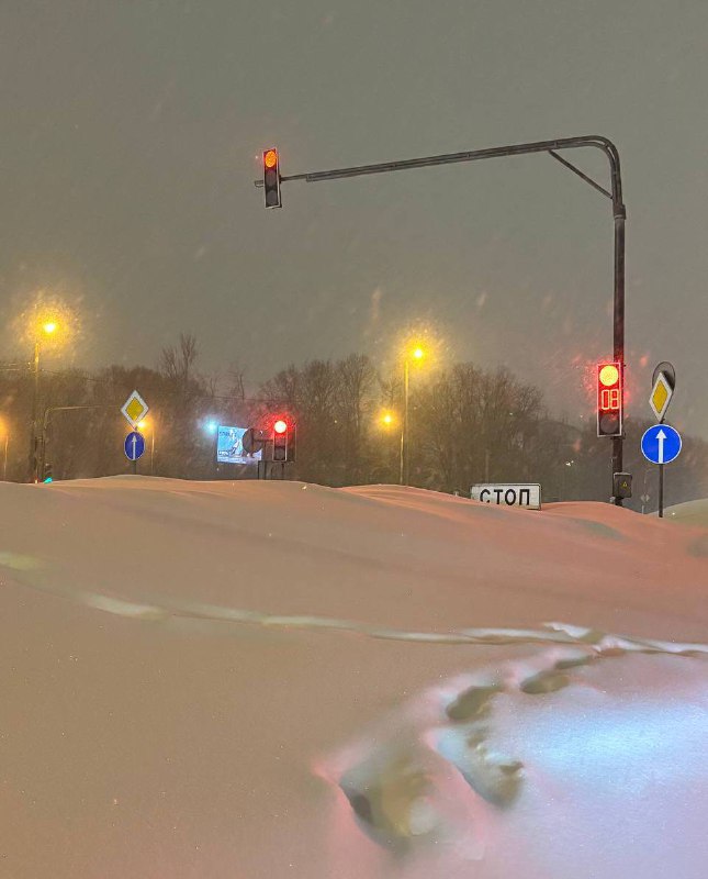 Москва ТОНЕТ в снегах  сугробы уже выросли до уровня дорожных знаков, но снег ПРОДОЛЖАЕТ идти. 

До