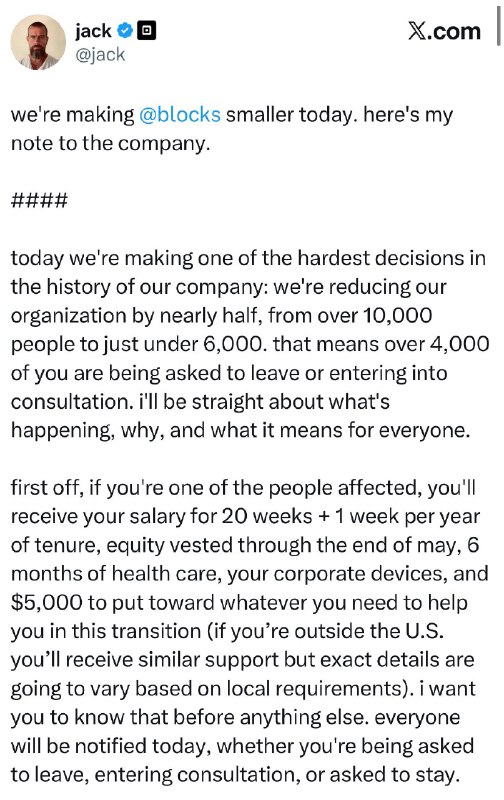 Дорси режет Block почти наполовину: умные инструменты заменяют большие команды

Джек Дорси (сооснова