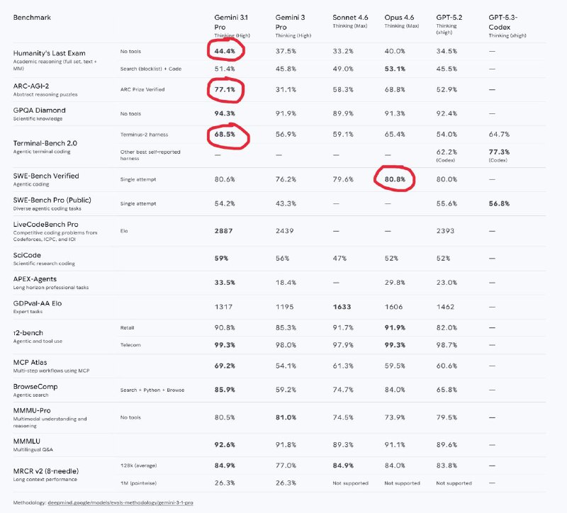 Появились бенчи Gemini 3.1 Pro

Ребята, не смотря на провал в arena.ai бенчи у новой 3.1 очень круты