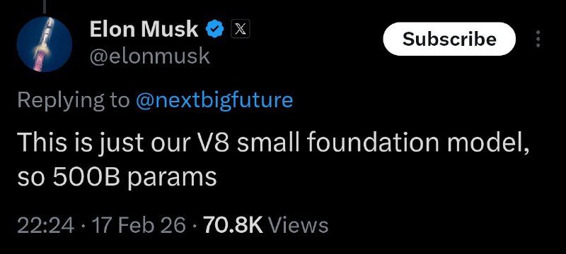 Текущая версия Grok 4.20  это маленькая модель на 500 млрд параметров

Илон Маск уточнил, что текущи