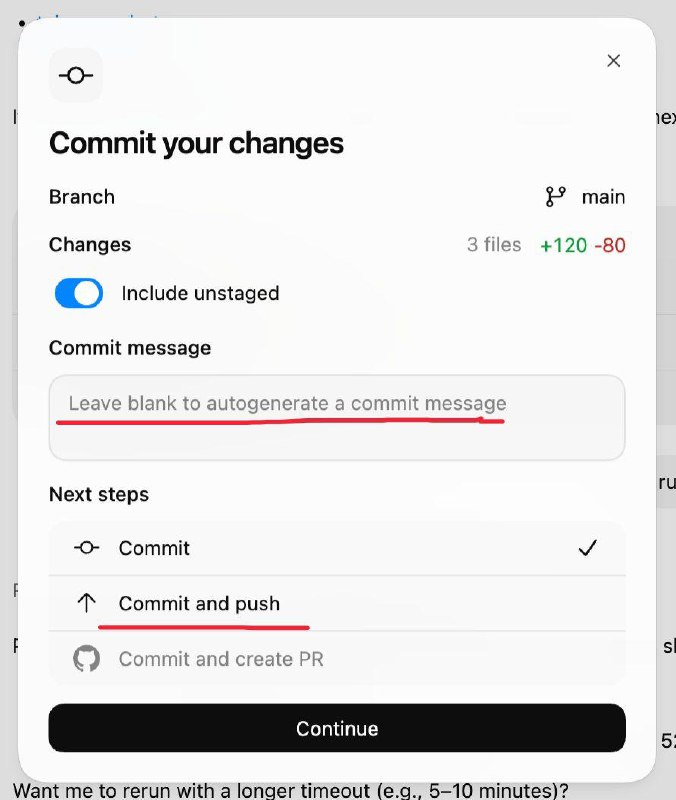 Нативный коммит в Codex Desktop

А вот тут я реально выпучил глаза 

1. Автогенерация -m текста комм