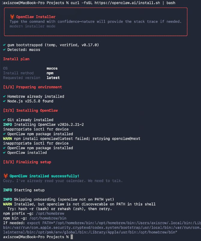 В общем, меня достала эта возня с VPS

curl -fsSL https:openclaw.aiinstall.sh  bash

Установил OpenC