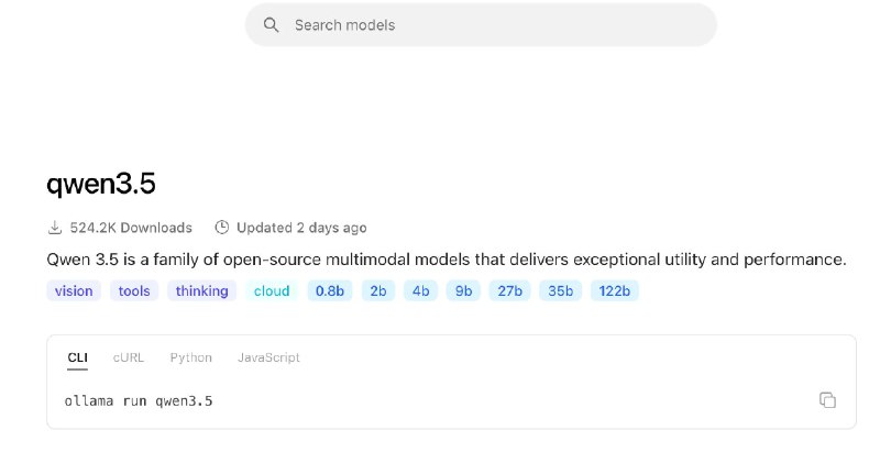 На ollama добавили более мелкие модели qwen3.5

До этого были доступны >27b

Добавили 0.8b — для