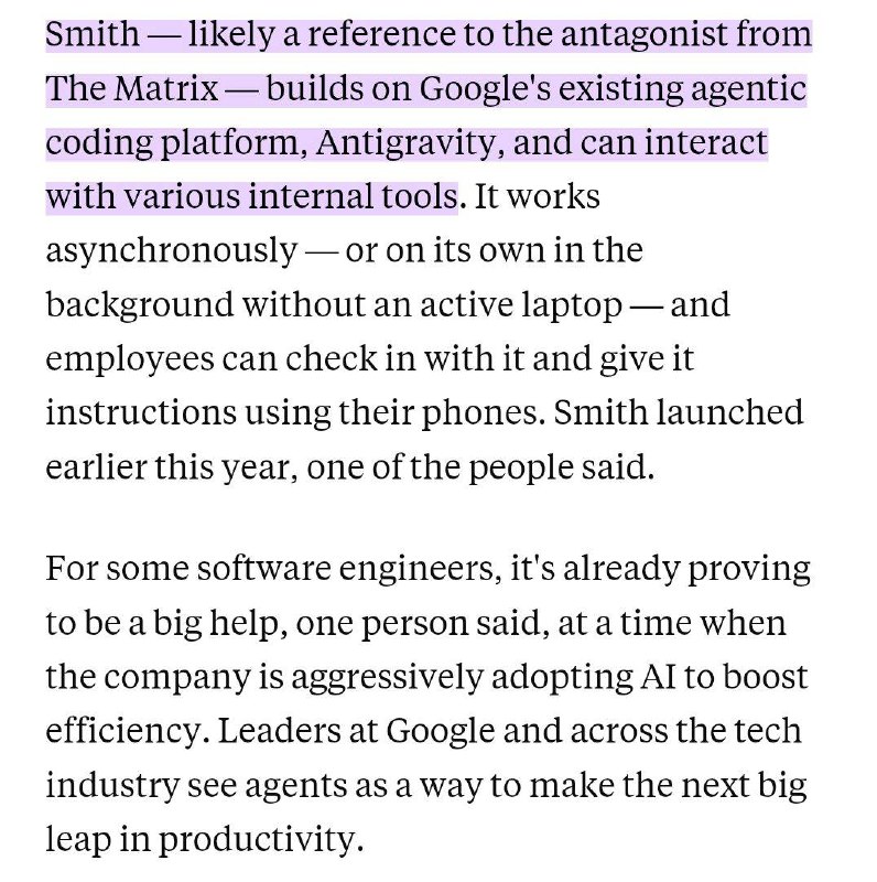 Слив: Google разрабатывает автономного агента Smith

Появилась утечка о внутреннем проекте Google  A