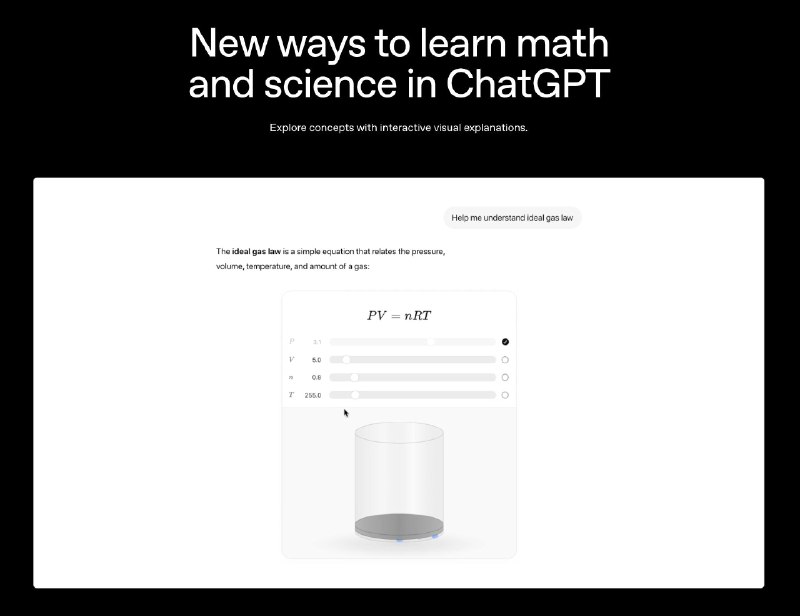 В ChatGPT тоже добавили интерактивные презентации помогающие понимать математику и науку

Промпт:

H