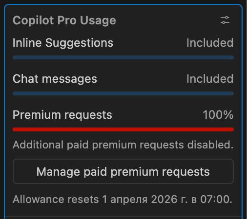 Вот я и ухандохал подписку за $10 на копилота где-то за 3 дня средне-интенсивного использования

Что