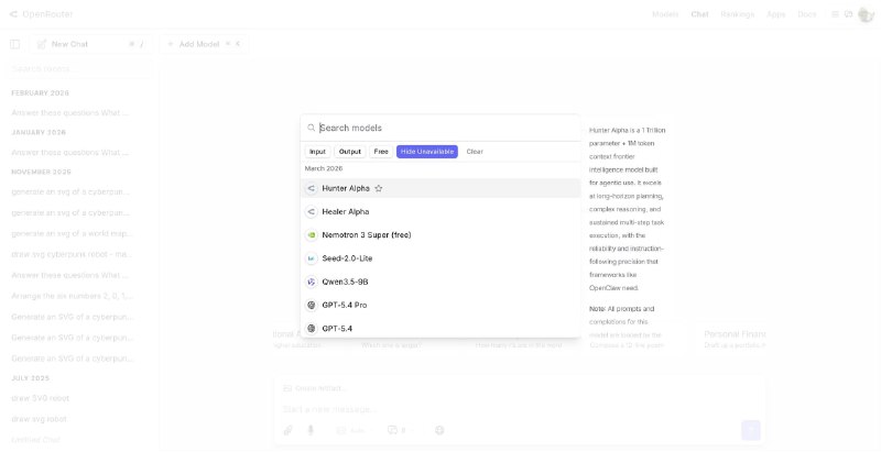 В OpenRouter появились две скрытые модели

  Hunter Alpha  модель для агентных задач с контекстным о