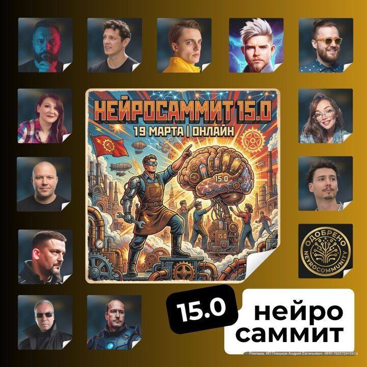 НЕЙРОСАММИТ 15.0: Главная ИИ-конференция марта

19 марта в 10:00 по Москве стартует онлайн-конференц