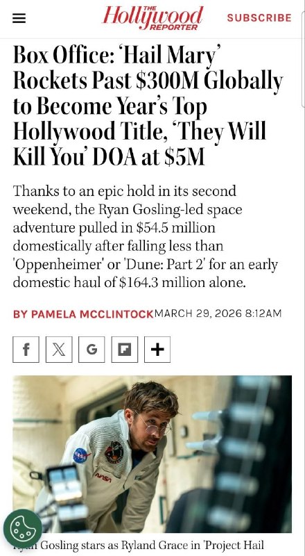 Интерстеллар с Гослингом  новый фильм Конец света собрал 300 миллионов долларов по миру за два уикен