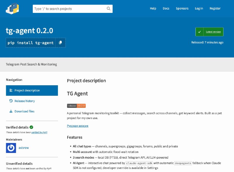Выложил Фабрику Контента 0.2.0
pip install tg-agent0.2.0
Ребят, как я писал ранее, релиз 0.2.0