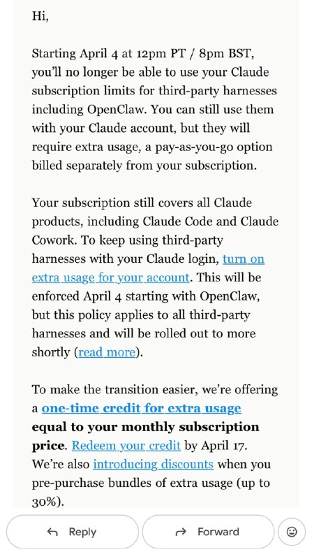 Anthropic отрубает сторонние клиенты от подписки Claude

С 4 апреля Anthropic запрещает использовать