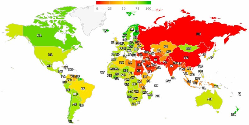 Россия заняла предпоследнее место в мире по свободе интернета и обогнала только Северную Корею  у на