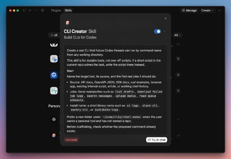 CLI Creator Skill

Тут ребятки из openai вчера релизнули новый curated skill  CLI Creator

Skill уже